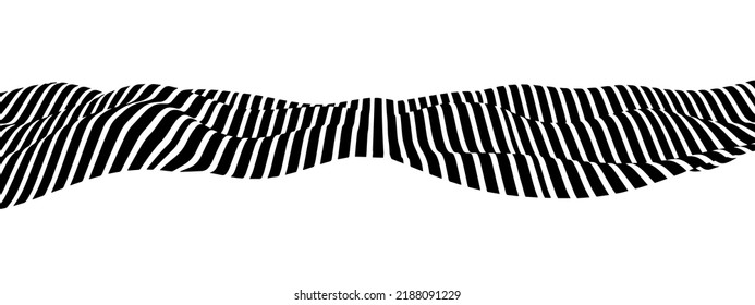Optical illusion in the shape of distorted waves. Abstract vector background with black and white lines. Pattern distorted textures.