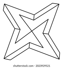 Optical illusion shape. Impossible object. Opt art figure. Sacred geometry.