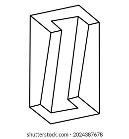 Optical illusion shape. Impossible object. Op art figure. Line design.