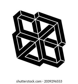 Optical illusion shape. Impossible object. Optical art figure. Unreal geometry.