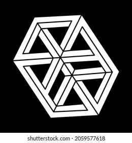 Optical illusion shape. Linear infinite object. Abstract eternal geometric figure. Impossible geometry sign outline. Optical art.