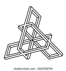 Optical illusion shape, triangle, geometric element, vector illustration. Impossible object. Sacred geometry figure. Op art.