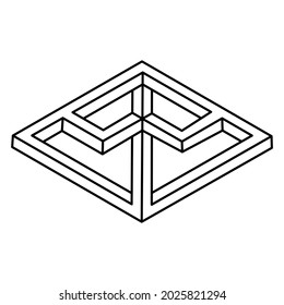 Optical illusion shape, unreal geometric object. Impossible figure. Sacred geometry shape.