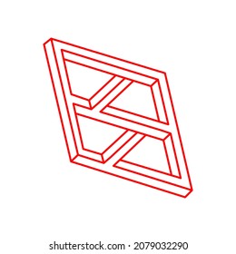 Optical illusion shape, unreal geometric object vector. Logo. Impossible figure. Sacred geometry. Line art.