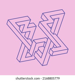 Optical illusion shape, unreal geometric object vector. Logo. Impossible figure. Sacred geometry. Optical art.