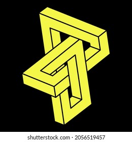 Optical illusion shapes. Abstract eternal geometric object. Impossible endless outline figure. Optical art. Impossible geometry symbol on a black background. Escher paradox.