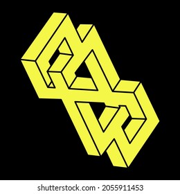 Formas de ilusión óptica. Objeto de arte óptico. Figura imposible. Geometría. Paradoja de Escher.