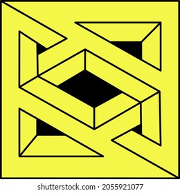 Optical illusion shapes. Optical art object. Impossible figure. Geometry. Escher paradox.