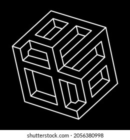 Optical illusion shapes. Optical art object. Impossible figure. Line art. Unreal geometric object. Escher style.