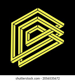 Optical illusion shapes. Optical art object. Geometry. Impossible figures. Line art. Escher style.