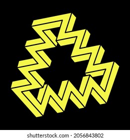 Formas de ilusión óptica. Objeto de arte óptico. Geometría sagrada. Cifras imposibles. Estilo Escher.