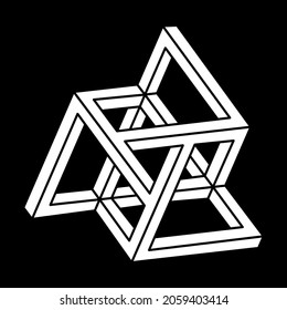 Optical illusion shapes. Optical art object. Escher paradox. Impossible figures. Sacred geometry.