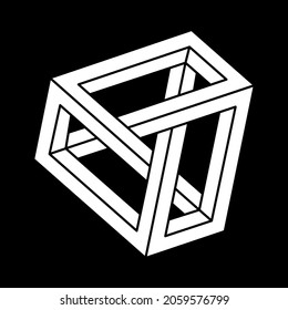 Optical illusion shapes. Optical art object. Impossible figures. Line art. Unreal geometric object. Escher paradox.