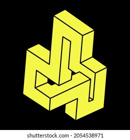 Optical illusion shapes. Optical art objects. Impossible figures. Line art. Geometry. Escher paradox.