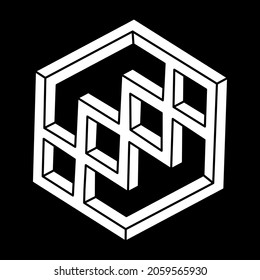 Optical illusion shapes. Geometry. Optical art object. Impossible figures. Line art.