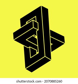 Optical illusion shapes. Impossible object. Optical art figures. Line art. Geometry.