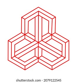 Optical illusion shapes. Logo. Optical art object. Impossible figures. Escher style. Geometry. Line art.