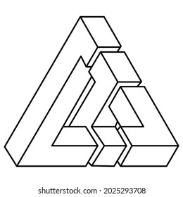 Optical illusion shapes, triangle, geometric element, vector illustration. Impossible object. Sacred geometry figure. Line art.