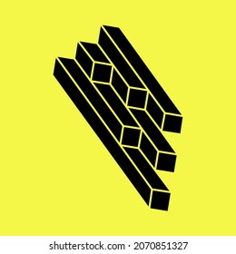 Optical illusion shapes, unreal geometric object. Impossible figures. Sacred geometry.