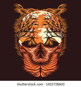 Optical illusion of skull as a forest