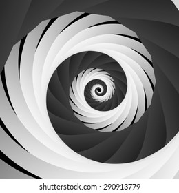 Optical illusion. Softly spiraling black and white striped ribbon.