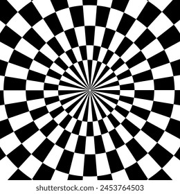 Optical illusion spiral. Black and white hypnotic vortex. Geometric contrast twirl. Vector illustration. EPS 10.