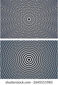 Optical illusion spiral with black and white stripes. Twisting Whirl Motion. Modern liquify lines effect background.
