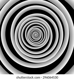 Optical illusion. Spiraling chaotic intertwining white voluminous tapes on a black background.