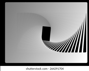 Optical Illusion: Spun Back Stairs In A White Room, Leading Out The Back Door.