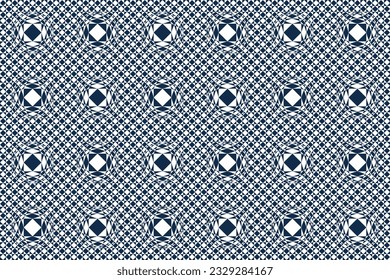 Optical illusion square pattern seamless. Abstract 3D Op art Victor Vasarely inspired, white and dark blue element. For male t-shirt fabric cloth tile bedding curtains cushion decoration backdrop.