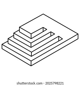 Optical Illusion Stairs, Unreal Geometric Object Vector. Impossible Figure.