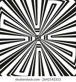 Optical illusion star. Radiant lines shape. Black vector element. Central symmetry figure.