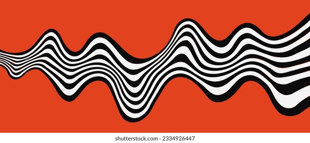 Optical Illusion Stripe Wave Pattern. Abstract Geometric Op Art Background. Flow Wavy Vibrant Artwork.