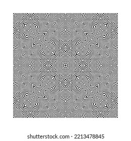 Optical illusion striped wrapped background vector design.Opt illusion background. Optical illusion banner.Wavy Lines Optical Illusion. Vector Seamless Black and White Pattern.Abstract striped.