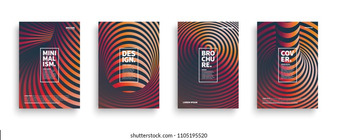 Optical Illusion Stripes Vector Minimalist Style Brochure, Cover, Flyer, Book Design Templates Isolated on White Background. Conceptual 3d Illustration