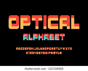 Optical illusion style alphabet design with uppercase, numbers and symbols