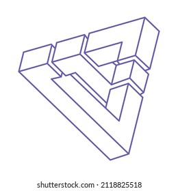 Tatuaje de ilusión óptica. Logotipo de geometría sagrada en color muy peri 2022. Resumen de objetos geométricos eternos. Imposible triángulo de contorno interminable. Op art. Forma imposible sobre un fondo blanco.