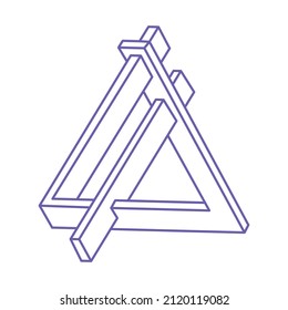 Optical illusion tattoo in trendy 2022 Very Peri color. Impossible shapes. Sacred geometry figure. Abstract eternal geometric objects. Optical art. Impossible geometry shape on a white background.