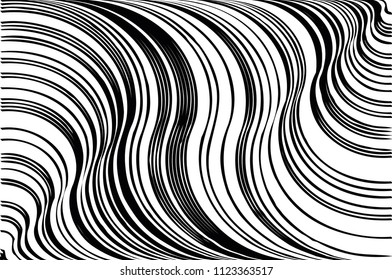 Optical Illusion. Texture of Christmas candle. Black and White Line. Stripped background with wavy lines. Abstract Vector Background of Waves