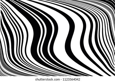 Optical Illusion. Texture of Christmas candle. Black and White Line. Stripped background with wavy lines. Abstract Vector Background of Waves