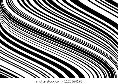 Optical Illusion. Texture of Christmas candle. Black and White Line. Stripped background with wavy lines. Abstract Vector Background of Waves