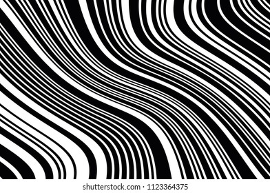 Optical Illusion. Texture of Christmas candle. Black and White Line. Stripped background with wavy lines. Abstract Vector Background of Waves