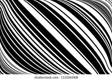 Optical Illusion. Texture of Christmas candle. Black and White Line. Stripped background with wavy lines. Abstract Vector Background of Waves