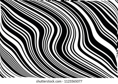 Optical Illusion. Texture of Christmas candle. Black and White Line. Stripped background with wavy lines. Abstract Vector Background of Waves