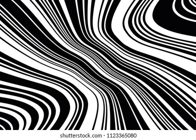 Optical Illusion. Texture of Christmas candle. Black and White Line. Stripped background with wavy lines. Abstract Vector Background of Waves