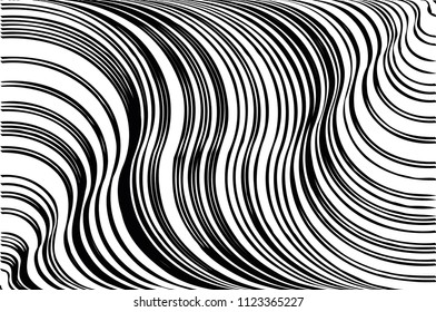 Optical Illusion. Texture of Christmas candle. Black and White Line. Stripped background with wavy lines. Abstract Vector Background of Waves