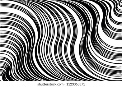 Optical Illusion. Texture of Christmas candle. Black and White Line. Stripped background with wavy lines. Abstract Vector Background of Waves