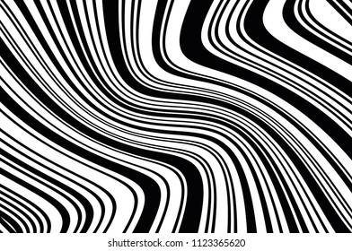 Optical Illusion. Texture of Christmas candle. Black and White Line. Stripped background with wavy lines. Abstract Vector Background of Waves