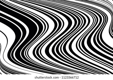 Optical Illusion. Texture of Christmas candle. Black and White Line. Stripped background with wavy lines. Abstract Vector Background of Waves