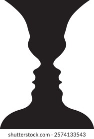 An optical illusion that depicts a black vase on a white background, or two white faces on a black background. 